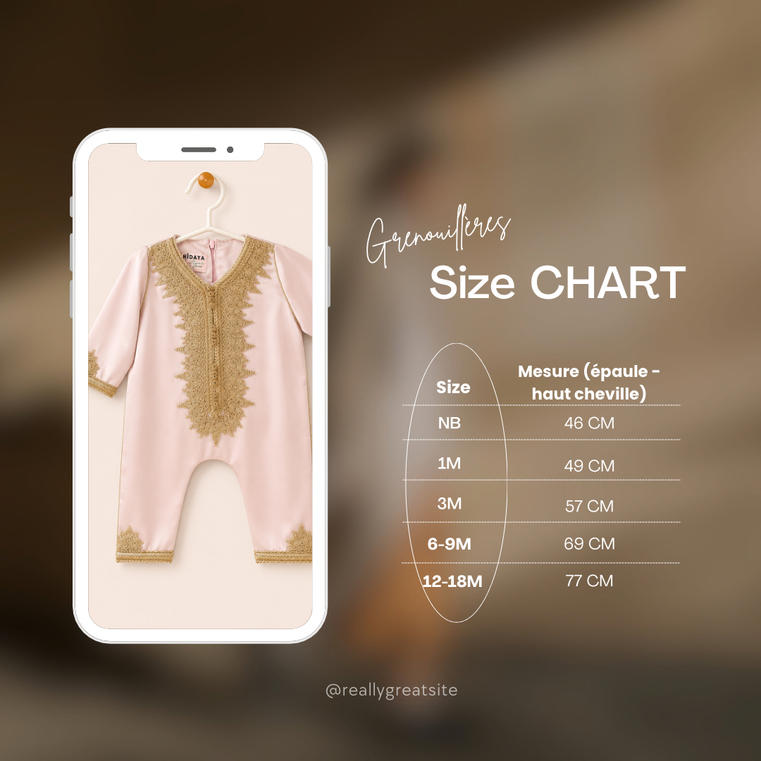 Grenouillères Caftan en satin italien - Rose brodé en doré