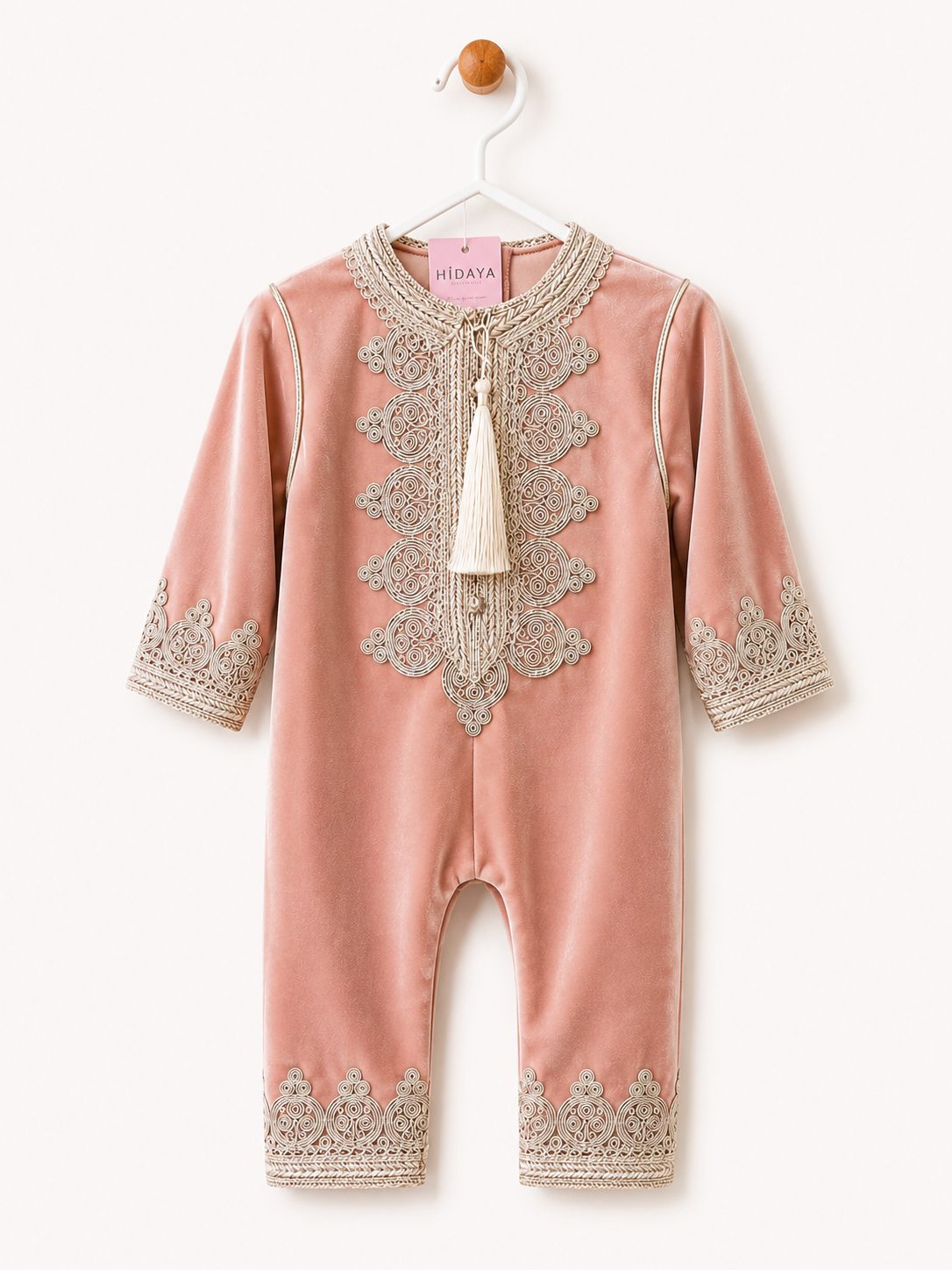 Grenouillères Caftan rose crevette.