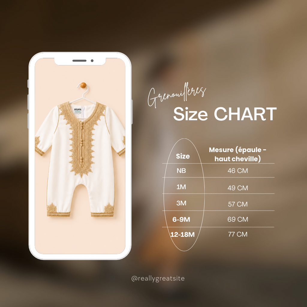 Grenouillère Caftan en satin italien - Blanc brodé en doré
