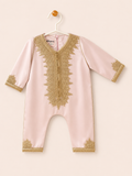 Grenouillères Caftan en satin italien - Rose brodé en doré