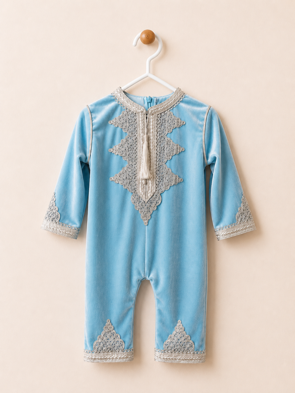 Grenouillères Caftan Bleu Ciel Velours.
