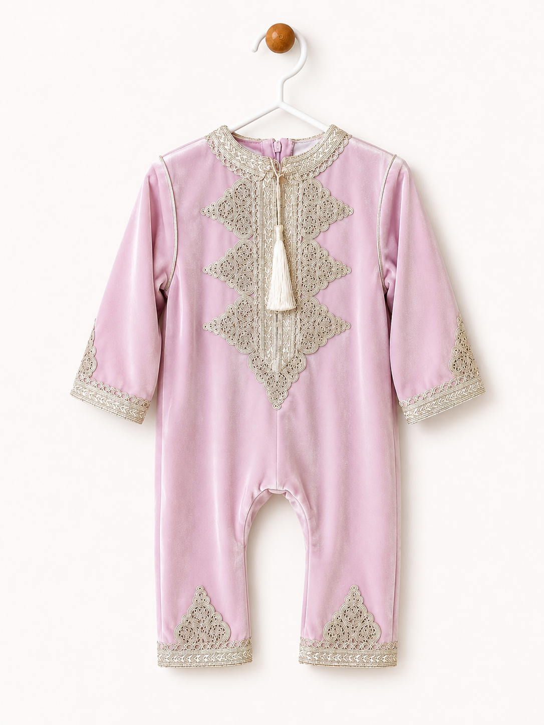 Grenouillère Caftan Rose claire en velours.