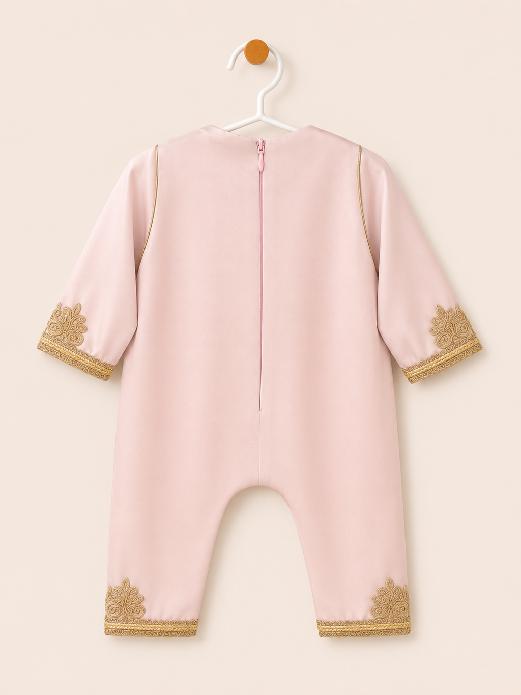 Grenouillères Caftan en satin italien - Rose brodé en doré